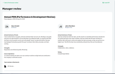 Screenshot: A team member's Performance Overview when the latest review is completed and a new review is not yet available